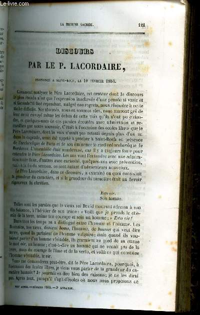 DISCOURS PAR LE R.P. LACORDAIRE prononc a St-Roch le 10 fevrier 1853.