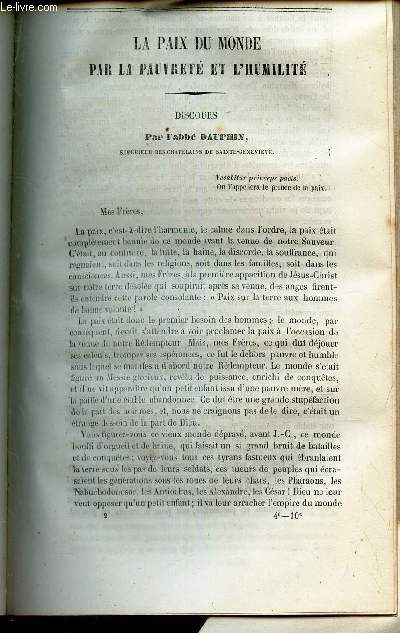 La paix du monde par la pauvret et l'humilit / L'immacule conception / conferences de Notre Dame : 7e et derniere conference (1854) / Sermon sur la conception immacule de la trs Sainte vierge / Sermon pour la bndiction de l'Eglise St-Maur par ....