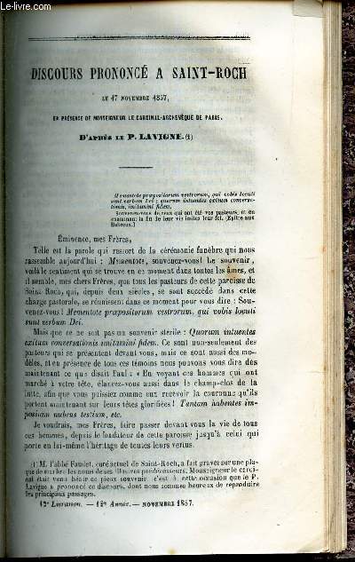 DISCOURS PRONONCE A SAINT ROCH le 17 novembre 1857 / De l'education chretienne des enfants : devoirs des parents