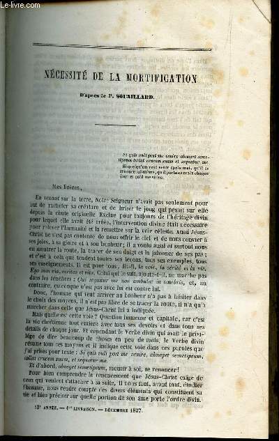 NECECISSTE DE LA MORTIFICATION / COURS D'ELOQUENCE SACREE A LA SORBONNE : discours d'ouverture