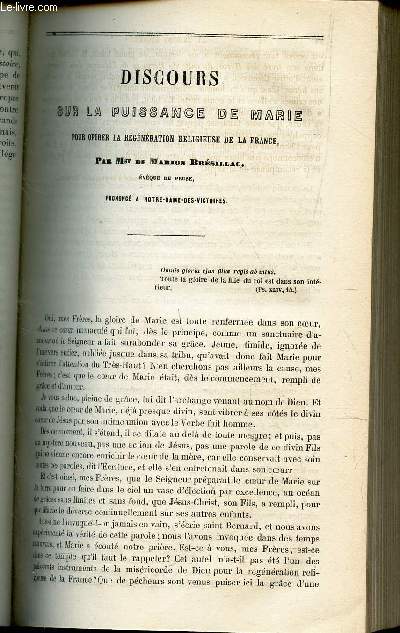 Discours sur la puissance de Marie pour operer la rgnration religieuse de la France / / La purification / Sermon pour le 5e dimanche aprs l'Epiphanie par l'abb Barthelemy /