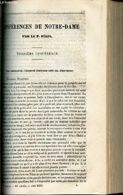 CONFERENCES DE NOTRE DAME - 3e conference : Types principaux de l'autorit chretienne crs par Jesus Christ .