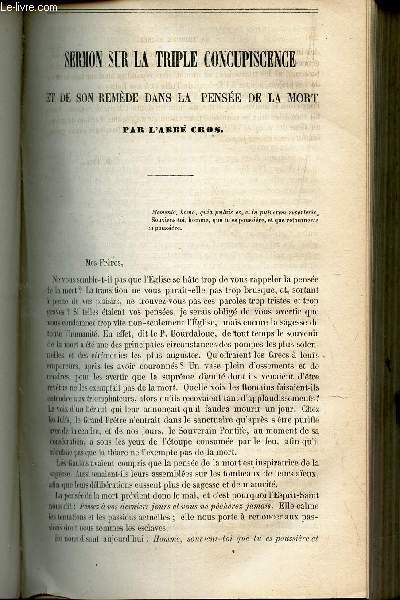 SERMON SUR LA TRIPLE CONCUPISCENCE ET DE SON REMEDE DANS LA PENSEE DE LA MORT.