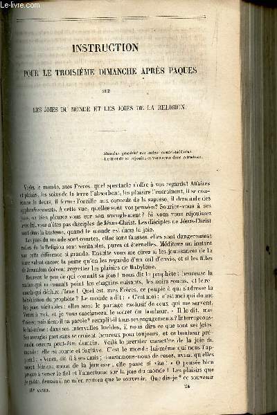 INSTRUCTION POUR LE TROISIEME DIMANCHE APRES PAQUES sur les joies du monde et les joies de la religion.