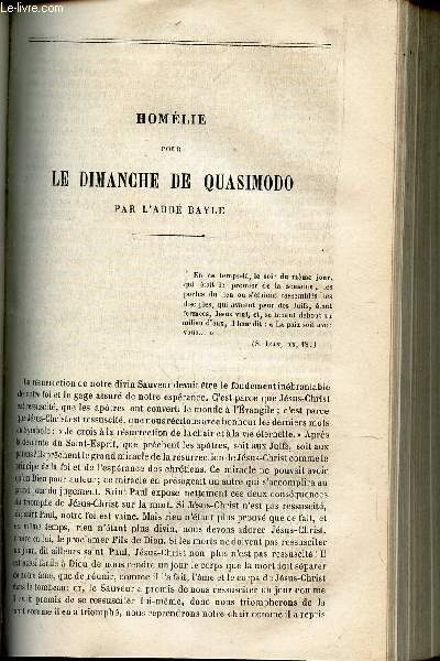 HOMELIE POUR LE DIMANCHE DE QUASIMODO / Revue bilbiographique