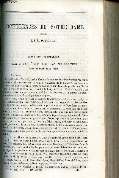 CONFERENCES DE NOTRE DAME : 4e conference : Le mystere de la trinit devant la raison et la science.