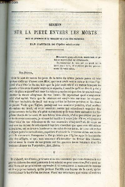 Sermon sur la pit envers les morts pour le lendemain de la Toussaint ou d'une fete Nationale / Discours prononc par son eminence le cardinal Donnet / Lettre pastorale de Mgr l'eveque de Marseille sur la vie de Jesus, par M. Renan / Homelie ...