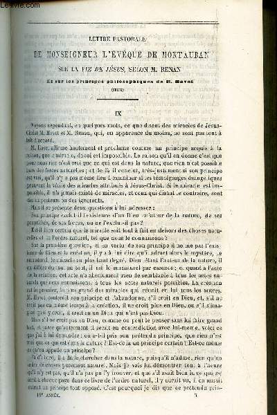 Lettre pastorale de Monseigneur l'eveque de Montauban sur la vie de Jesus Christ, selon M. Renan (suite) : IX  XII / Sermon sur la necessit d'un jugement dernier.
