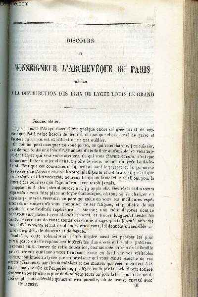 Mgr l'archeveque de Paris prononc a la distribution des prix du lyce Louis Le Grand.