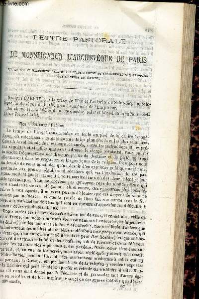 Lettre pastorale de Mgr l'archeveque de Paris / Instructions synodales de Mgr l'eveque de Poitiers sur les principales erreurs du temps present - 2e et derniere partie.