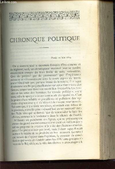 CHRONIQUE POLITIQUE - Paris, 12 juin 1884 .