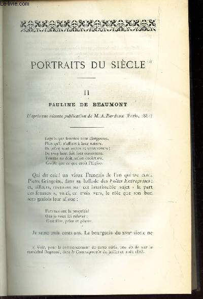 PORTRAITS DU SIECLE : II - Pauline de Beaumont / L'INTELLIGENCE DES ANIMAUX (a suivre)