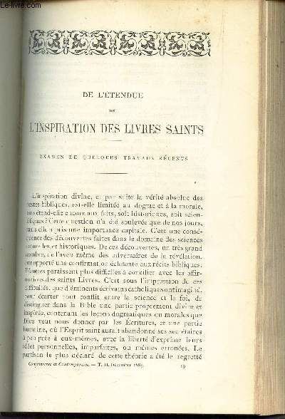 DE L'ETENDUE DE L'INSPIRATION DES LIVRES SAINTS / LES METIERS DE PARIS au XIIIe siecle.