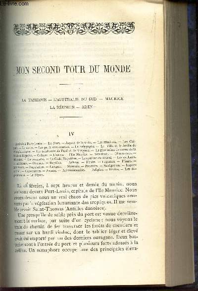 MON SECOND TOUR DU MONDE - La tasmanie - L'Australie du Sud - Maurice LA Runion - Aden (du chapitre IV  VI).