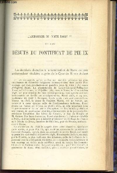 L'AMBASSADE DU COMTE ROSSI ET LES DEBUTS DE PONTIFICAT DE PIE X / UN SPIRITISME SANS DIEU - Examen de la philosophie de M. Vacherot (3e article) - II - Discussion thorique.