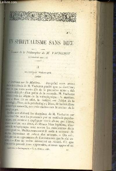 UN SPIRITUALISME SANS DIEU - examen e la Philosophie de M. Vacherot (4e article) II : Discussion theorique (suite) / Voltaire et ses attaques contre la Bible (2e article) (1) / L'Acadie et les deportations acadiennes - Episodes de notre histoire coloniale