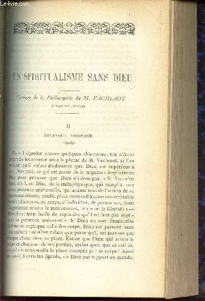 UN SPIRITUALISME SANS DIEU - Examen de la Philosophie de M; Vacherot (5e article) - II : Discussion theorique (suite)