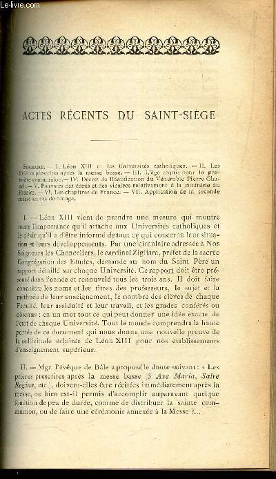 ACTES RECENTS DU SAINT-SIEGE / CORRESPONDANCE : Le reveil d'un systeme de chronologie.