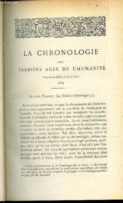 LA CHRONOLOGIE DES PREMIERS AGES DE L'HUMANITE d'apres la Bible et la science (Fin) :2nde partie : LA science historique /LE COMTE DE MONTALEMBERT ET LA LIBERTE D'ENSEIGNEMENT : Conference faite aux Facults catholiques de Lyon, 16 avril 1886.