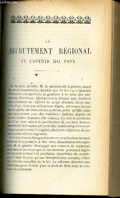 LE RECRUTEMENT REGIONAL ET L'AVENIR DU PAYS / M. RENAN ET LA CRITIQUE.