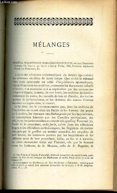 MELANGES : Pratica inquisitionis heretice pravtatis / Sommaires des publications nouvelles : P. Keppler - K. Benrath - E. Massebieau.