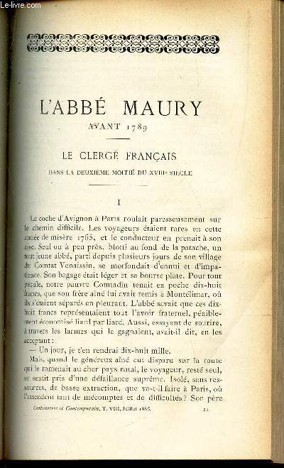 L'abb Maury avant1789 - Le Clerg francais dans la deuxieme moiti du XVIIIe siecle / Observations sur l'etude du R.P. Brucker intitule la Chronologie des premiers ages de l'humanit.