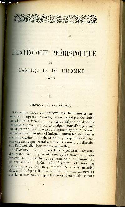 L'ARCHEOLOGIE PREHISTORIQUE ET L'ANTIQUITE DE L'HOMME (suite) - II : Modifications gologiques / LES CHRETIENS SOUS CLAUDE LE GOTHIQUE (268-270) / THEORIQUE DU LIBRE ARBITRE (suite et fin) .