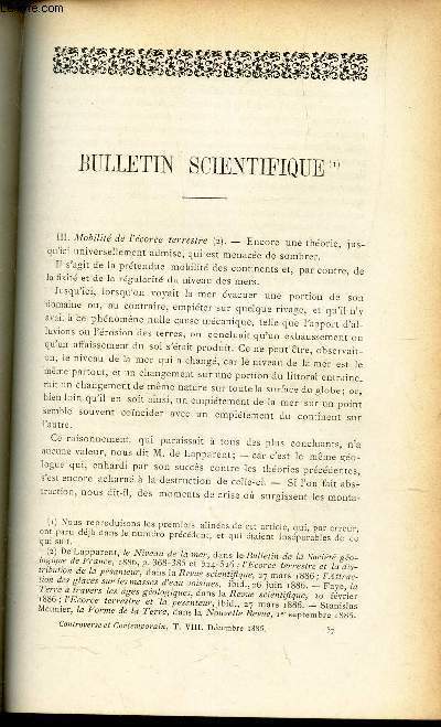 BULLETIN SCIENTIFIQUE - III : Mobilit de l'corce terrestre / BIBLIOGRAPHIE : L'enseignement des douze apotres et le secrits qu'il a suscits - Theologischer Jahresbericht heraugegeben von R.A. Lipsius - Le schisme de Goa dans l'Inde- La renaissance....