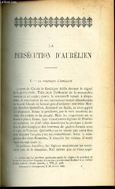 LA PERSECUTION D'AURELIEN - I : La politique d'Aurelien - II - La religion d'Aurelien ( suivre).