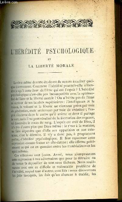 L'HEREDITE PSYCHOLOGIQUE et LA LIBERTE MORALE.