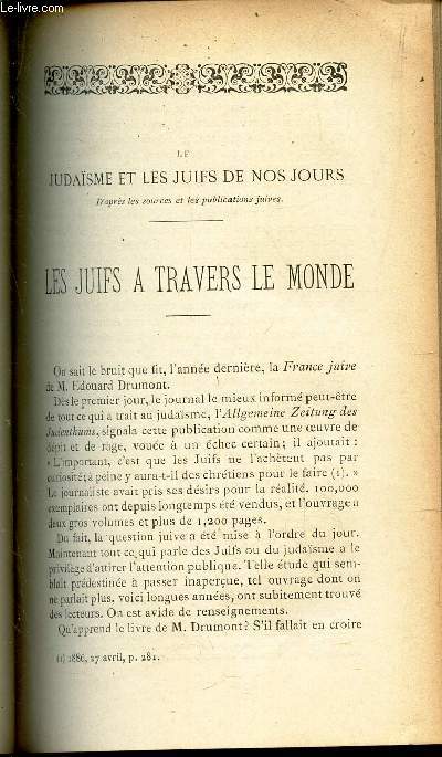 LES JUIFS A TRAVERS LE MONDE (a suivre) (le judaisme et les juifs de nos jours) / BIBLIOGRAPHIE : LA ste Vierge et ses principaux mysteres - introdctio to librum psalmorum - Liber psalmorum nova et facili methodo explicatus - Genealogiae biblicae ....