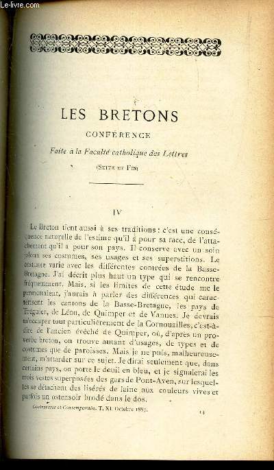 LES BRETONS - Conference faite a la Facult catholique des Lettres (suite et fin) - Chap. IVet V).