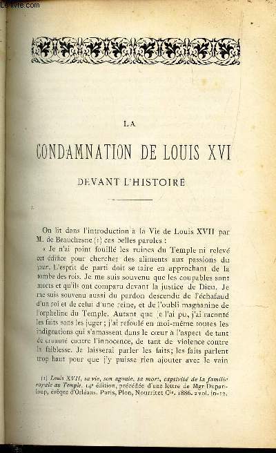 LA CONDAMNATION DE LOUIS XVI DEVANT L'HISTOIRE.