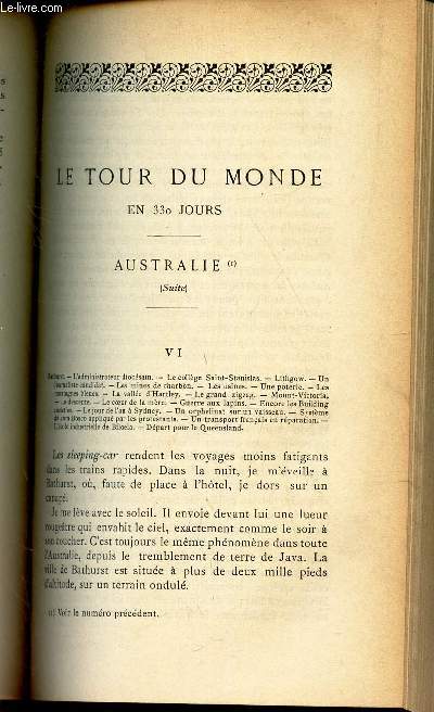 LE TOUR DU MONDE EN 330 JOURS : AUSTRALIE (suite) - Chap VI et VII : Bathurst - l'administrateur diocesain - le coillege St Stanislas - Lithgow - un journaliste candidat ...Newcastle et les mines de charbon - Maitland - Le plateau de New England - etc...