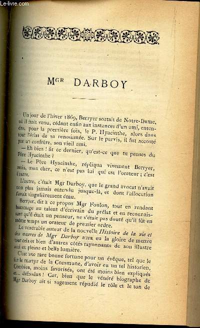 Mgr Darboy par Ch Daniel de PEUCHGARRIC / REVUE SCIENTIFIQUE : L'archeologie prehistorique en Belgique REvue des questions scientifiques, octobre 1888 / L'homme tersiaire, janvier 1889 - L'origine du petrole - Eruption de Banta San / L'atmosphere etc...