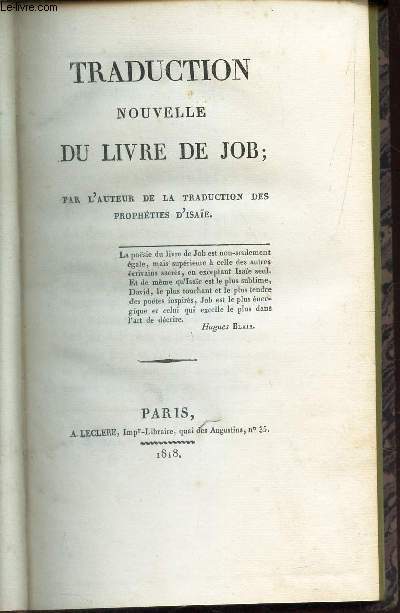 TRADUCTION NOUVELLE DU LIVRE DE JOB -