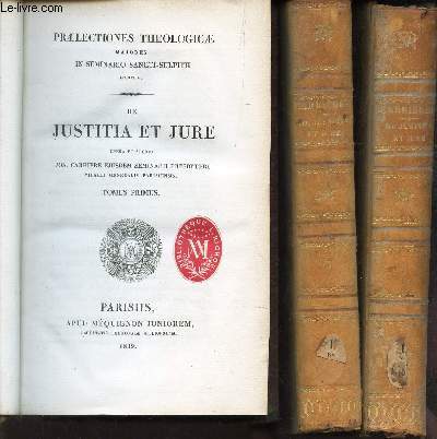 DE JUSTITIA ET JURE - EN 3 VOLUMES : TOMES 1 + 2 + 3 / opera et studio Jos. Carriere ejusdem seminarii presbyteri vicarii generalis parisiensis.