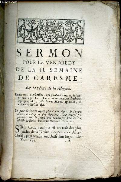 TOME III : SERMON POUR LE VENDREDY DE II SEMAINE DE CARESME -etc...