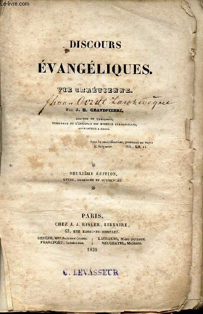 DISCOURS EVANGELIQUES - VIE CHRETIENNE / 2e EDITION.