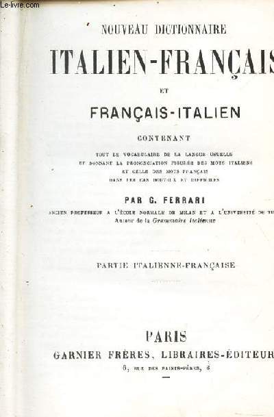 NOUVEAU DICTIONNAIRE ITALIEN-FRANCAIS et FRANCAIS-ITALIEN -