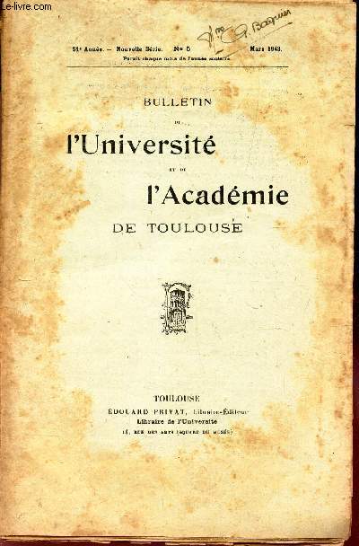 BULLETIN DE L'UNIVERSITE DE TOULOUSE - N5 - mars 1943 / Medaillons grecs (suites) - Muse 