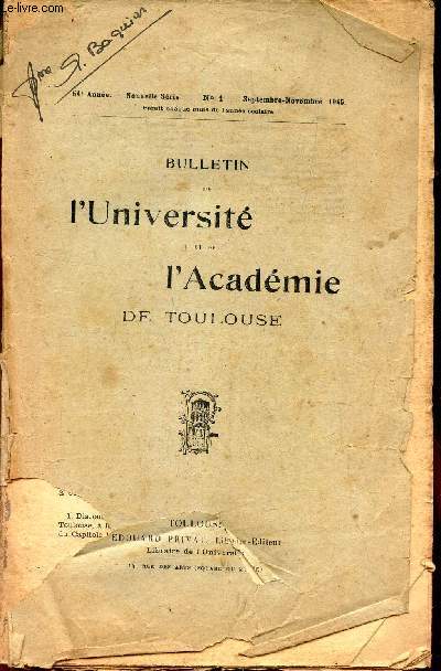 BULLETIN DE L'UNIVERSITE DE TOULOUSE - N1 - sept-nov 1945 / Lyce de jeunes filles de Toulouse (141-1944) / Echos et Nouvelles - Examens et Concours.