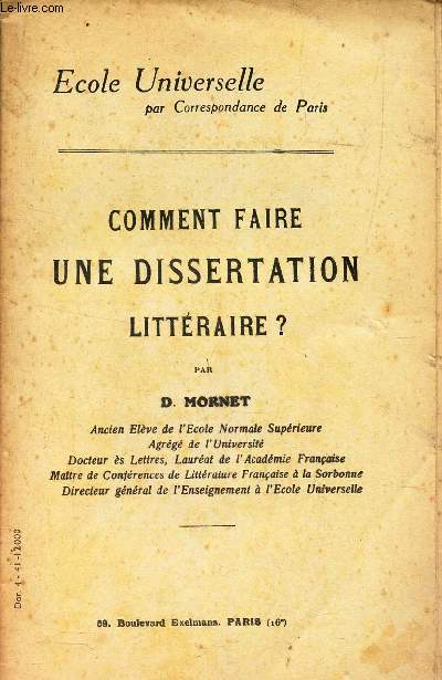 COMMENT FAIRE UNE DISSERTATION LITTERAIRE?