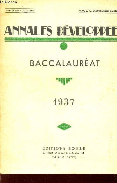 ANNALES DEVELOPPEES - BACCALAUREAT - 1937 / LATIN