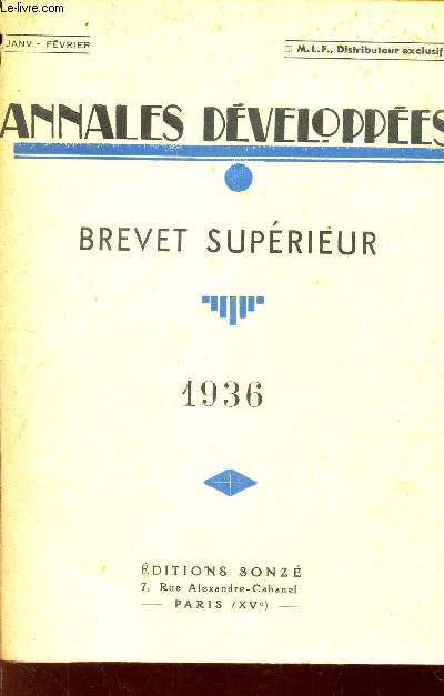 ANNALES DEVELOPPEES - BACCALAUREAT - 1936 / MATHEMATIQUES.