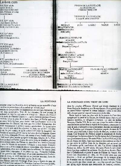 PHOTOCOPIES DU TABLEAU GENEALOGIQUE DE JEAN DE LA FONTAINE + UN EXTRAIT D'UN DOCUMENT 