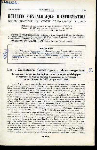 BULLETIN GENEALOGIQUE D'INFORMATION - N5 - septembre 1961 / Les 