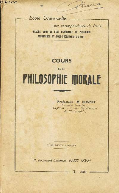 COURS DE MORALE.