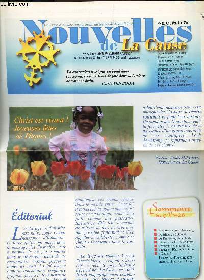NOUVELLES DE LA CAUSE - N426 - avril-mai-juin 2001 / Christ est vivant! /Hommage aLouis Armstrong / Du blues au Spiritual etc...