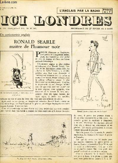ICI LONDRES - N369 - 25 fevrier 1955 / Ronald Searle, maitre de l'humour noir / Un croyant desepser a la cour de Charles II : John Wilmot, comte de Rochester etc...